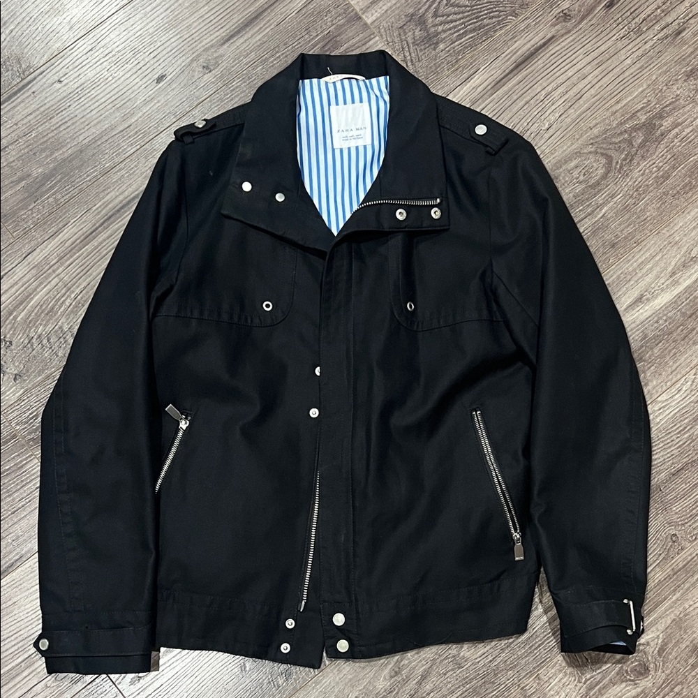Zara Black Military Field Jacket with Silver Details